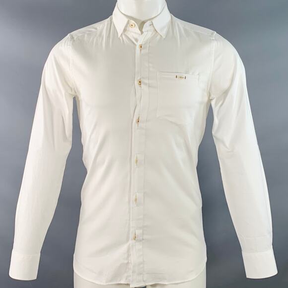 TED BAKER Size XS Brixton White Cotton Blend One Pocket Long Sleeve Shirt - Picture 1 of 7